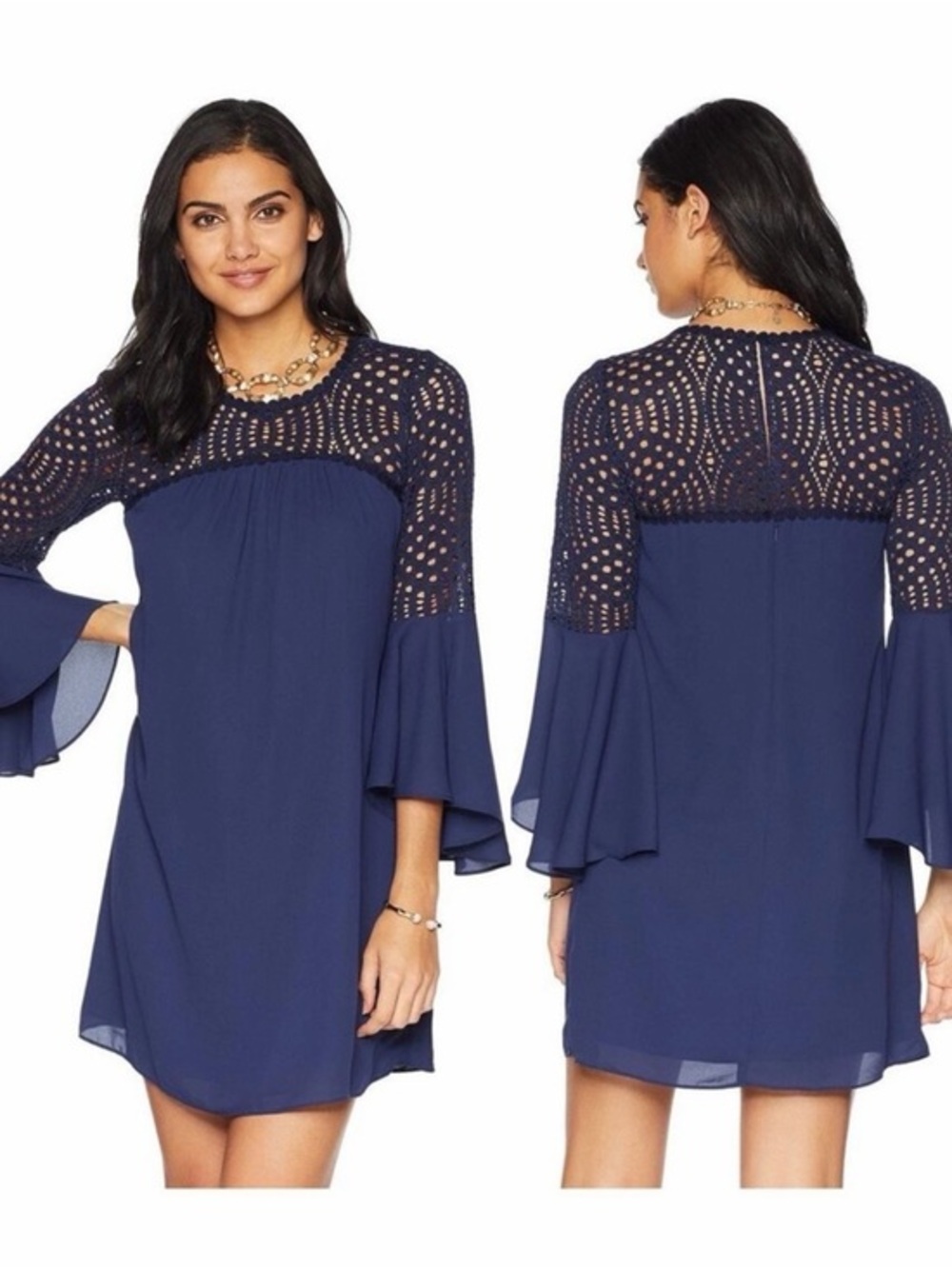 Lilly Pulitzer Amenna Bell Sleeve Lace Dress in True Navy